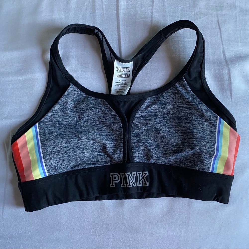 VS pink rainbow sports bra with pocket